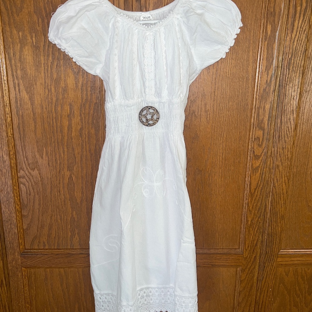 White 100% cotton summer dress new in package  size med